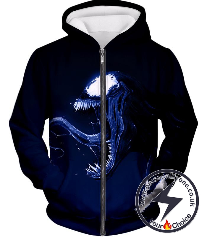 Cool Venom Printed Black Zip Up Hoodie